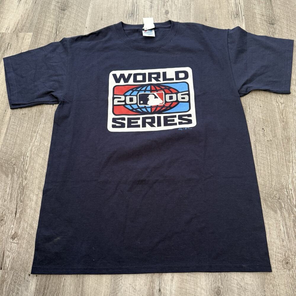 VINTAGE Majestic World Series 2006 T-Shirt Mens Sz Large Blue Busch Stadium NEW